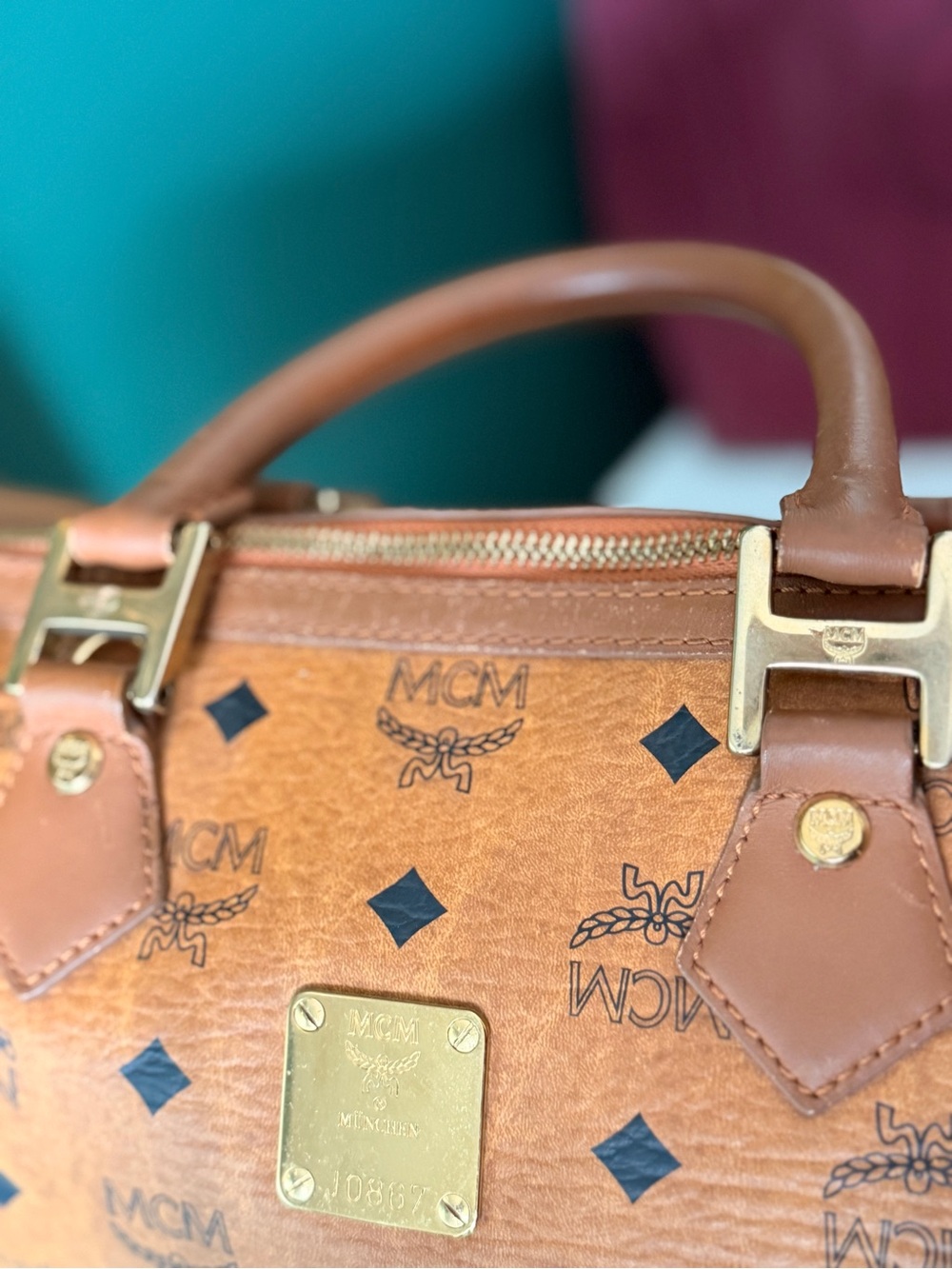 MCM Cognac Visetos Boston Satchel - Cognac Leather - Picture 8 of 12